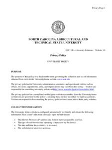 Privacy Page 1  NORTH CAROLINA AGRICULTURAL AND TECHNICAL STATE UNIVERSITY SEC. VII—University Relations: Website 1.0
