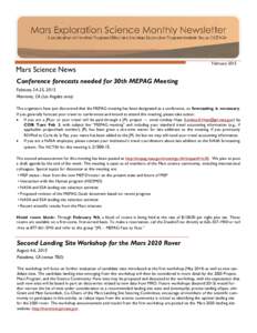 Mars Science News  February 2015 Conference forecasts needed for 30th MEPAG Meeting February 24-25, 2015