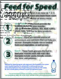 Feed for Speed High performance nutrition is as easy asMake sure to include at least one item from each of the groups listed below at every meal.  1