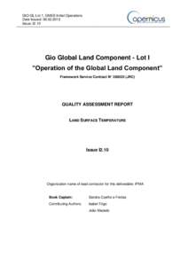 GIO-GL Lot 1, GMES Initial Operations Date Issued: Issue: I2.10 Gio Global Land Component - Lot I ”Operation of the Global Land Component”
