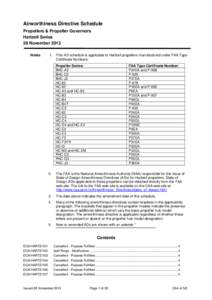 Airworthiness Directive Schedule Propellers & Propeller Governors Hartzell Series 28 November 2013 Notes