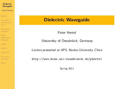 Dielectric Waveguide Peter Hertel Modes Two field components