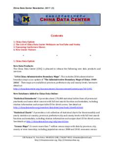 China Data Center Newsletter, Contents 1. China Data Update 2. The List of China Data Center Webinars on YouTube and Youku 3. Upcoming Conference Shows