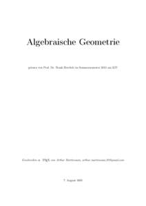 Algebraische Geometrie gelesen von Prof. Dr. Frank Herrlich im Sommersemester 2015 am KIT Geschrieben in LATEX von Arthur Martirosian,   7. August 2018