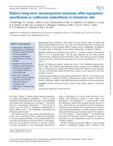 British Journal of Anaesthesia 110 (S1): i39–i46Advance Access publication 16 Aprildoi:bja/aet103 Distinct long-term neurocognitive outcomes after equipotent sevoflurane or isoflurane anaesthesi