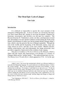 Oral Tradition, [removed]): [removed]The Oirat Epic Cycle of Jangar