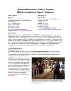 Urban and Community Forestry Program 2015 Accomplishment Report Wisconsin