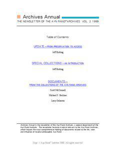 Archives Annual THE NEWSLETTER OF THE AYN RAND® ARCHIVES VOL[removed]