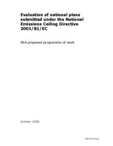 Evaluation of national plans submitted under the National Emissions Ceiling Directive[removed]EC  AEA proposed programme of work