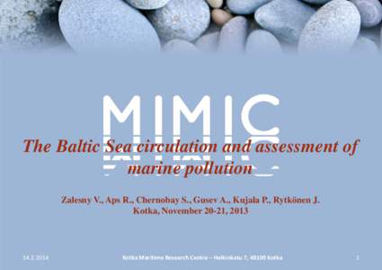 The Baltic Sea circulation and assessment of marine pollution Zalesny V., Aps R., Chernobay S., Gusev A., Kujala P., Rytkönen J. Kotka, November 20-21, 