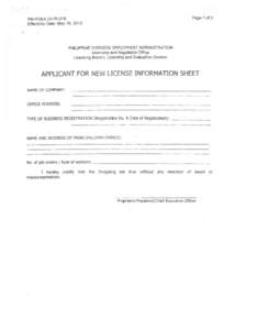 Page 1 of 2  FM-POEA 03-IR-01 8 Effectivity Date: May 16, 2012  PHIUPPINE OVERSEAS EMPLOYMENT ADMINISTRATION