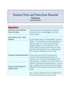 Expense News and Notes from Financial Systems Issue 2: March 2014 Updates Archived Travel & Expense