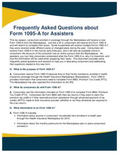 Frequently Asked Questions about Form 1095-A for Assisters