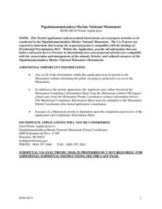 Papahānaumokuākea Marine National Monument Permit Application - Research OMB Control # [removed]Page 1 of 21  Papahānaumokuākea Marine National Monument