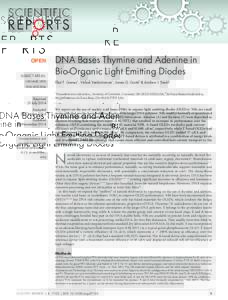 OPEN SUBJECT AREAS: ORGANIC LEDS DNA Bases Thymine and Adenine in Bio-Organic Light Emitting Diodes