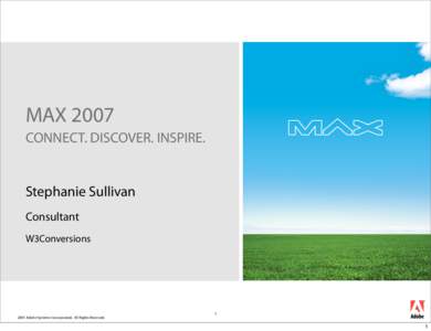 MAX 2007 CONNECT. DISCOVER. INSPIRE. Stephanie Sullivan Consultant W3Conversions
