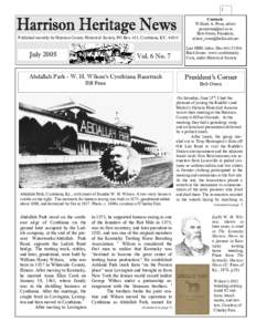 1  Published monthly by Harrison County Historical Society, PO Box 411, Cynthiana, KY, 41031 July 2005