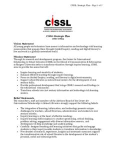 CISSL Strategic Plan - Page 1 of 3  CISSL Strategic PlanVision Statement All young people and educators have access to information and technology-rich learning