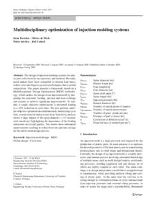 Struct Multidisc Optim:621–635 DOIs00158INDUSTRIAL APPLICATION  Multidisciplinary optimization of injection molding systems