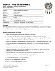 Ponca Tribe of Nebraska Intern, Administrative Assistant Job Description ApprovedPosition:  Intern, Administrative Assistant