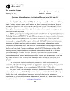 For Immediate Release Contact: Jack Brown, Assoc. Principal Phone: [removed]February 20, 2014