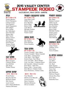 2016 Valley Center  stampede Rodeo SATURDAY, MAY 28TH - 4:00PM  BULLS
