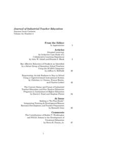 Journal of Industrial Teacher Education Summer Issue Contents Volume 34, Number 4 From the Editor In Appreciation