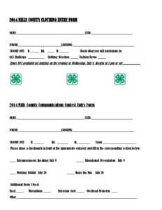  2014 MILLS COUNTY CLOTHING ENTRY FORM NAME:___________________________________________CLUB:__________________________