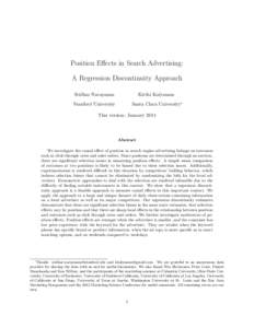 Position Eﬀects in Search Advertising: A Regression Discontinuity Approach Sridhar Narayanan Kirthi Kalyanam