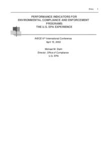 STAHL  PERFORMANCE INDICATORS FOR ENVIRONMENTAL COMPLIANCE AND ENFORCEMENT PROGRAMS: THE U.S. EPA EXPERIENCE
