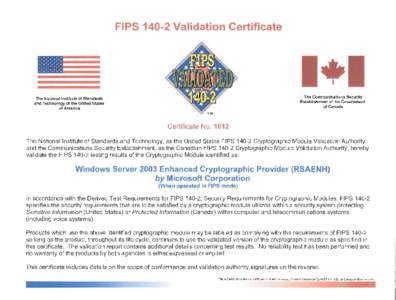FIPSValidation Certificate No. 1012