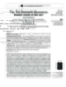 The current issue and full text archive of this journal is available at www.emeraldinsight.comhtm The Job Demands-Resources model: state of the art