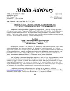 Media Advisory BUREAU OF RECLAMATION Mid-Pacific Region 2800 Cottage Way Sacramento, CA[removed]