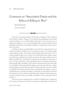 58  JEFF MCMAHAN  Comment on “Associative Duties and the Ethics of Killing in War” Jeff McMahan University of Oxford