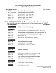 Kamakak okalani Center for Hawaiian Studies Major Requirements I. PRE- REQUISITES: HAW 101 & 102 HAW 201 & 202 HWST 107