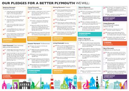 OUR PLEDGES FOR A BETTER PLYMOUTH WE WILL: Working Plymouth The Economy and Jobs Young Plymouth Children and Young People