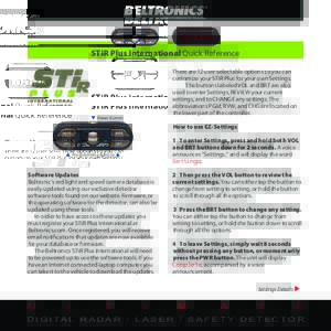 STiR Plus International Quick Reference There are 12 user-selectable options so you can customize your STiR Plus for your own Settings. The buttons labeled VOL and BRT are also used to enter Settings, REVIEW your current