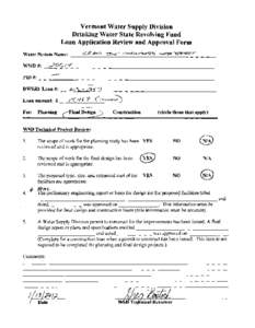 Vermont Water Supply Division   Drinking Water State Revolving Fund Loan Application Review and Approval Form