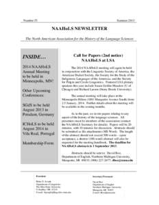 Number 55  Summer 2013 NAAHoLS NEWSLETTER The North American Association for the History of the Language Sciences