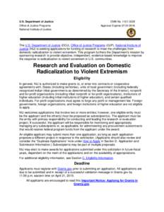 Research and Evaluation on Domestic Radicalization to Violent Extremism