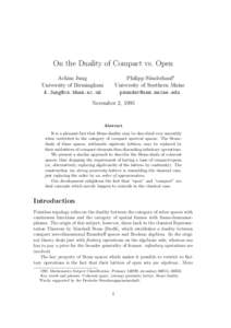 On the Duality of Compact vs. Open Philipp S¨ underhauf∗ University of Southern Maine 