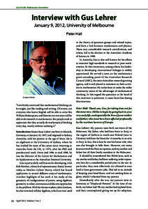 Asia Pacific Mathematics Newsletter  Interview with Gus Lehrer January 9, 2012, University of Melbourne Peter Hall