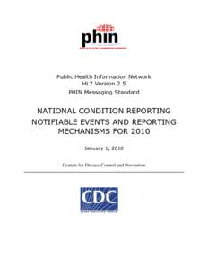 Public Health Information Network HL7 Version 2.5 PHIN Messaging Standard NATIONAL CONDITION REPORTING NOTIFIABLE EVENTS AND REPORTING