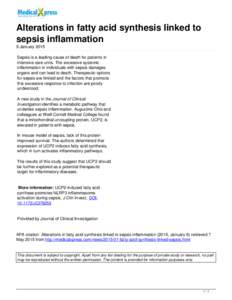 Alterations in fatty acid synthesis linked to sepsis inflammation