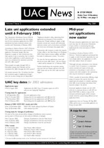 UAC News  u STOP PRESS Order Year 10 Booklets by 18 May - see page 3
