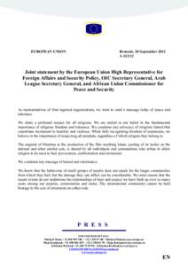 EUROPEA1 U1IO1  Brussels, 20 September 2012 A[removed]Joint statement by the European Union High Representative for
