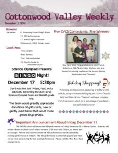 Cottonwood Valley Weekly December 7, 2015 August 17, 2015  Calendar