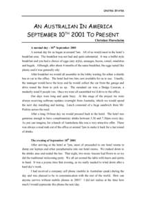UNITED STATES  AN AUSTRALIAN IN AMERICA SEPTEMBER 10TH 2001 TO PRESENT Christian Flurscheim A normal day - 10th September 2001