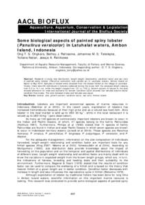 AACL BIOFLUX Aquaculture, Aquarium, Conservation & Legislation International Journal of the Bioflux Society Some biological aspects of painted spiny lobster (Panulirus versicolor) in Latuhalat waters, Ambon