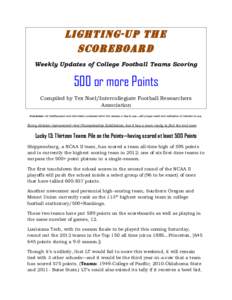 Lighting-up the Scoreboard Weekly Updates of College Football Teams Scoring 500 or more Points Compiled by Tex Noel/Intercollegiate Football Researchers
